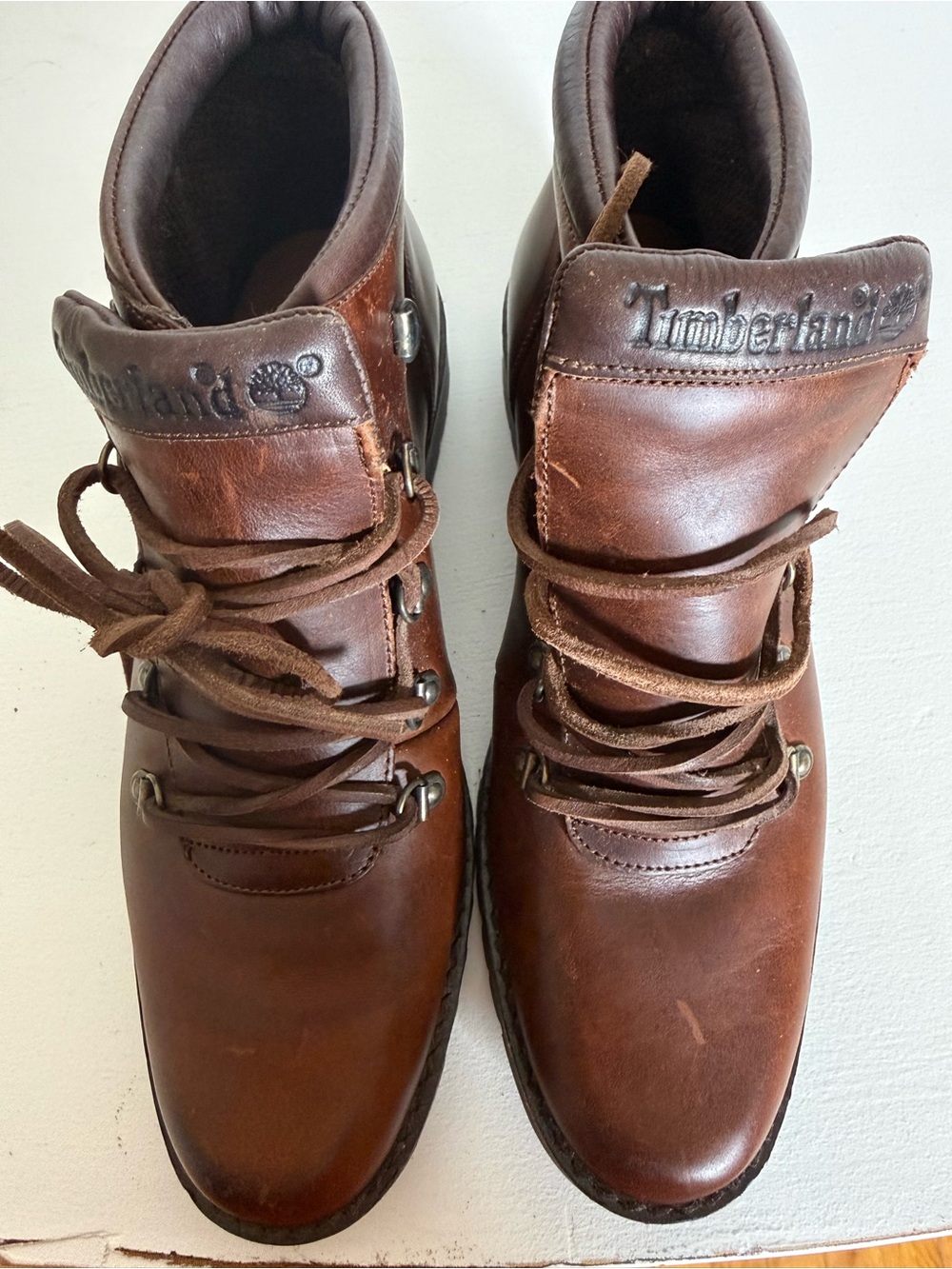 Vintage Timberland Brown Leather Hiking Boots Made in Italy Women’s 8.5 - Picture 3 of 13